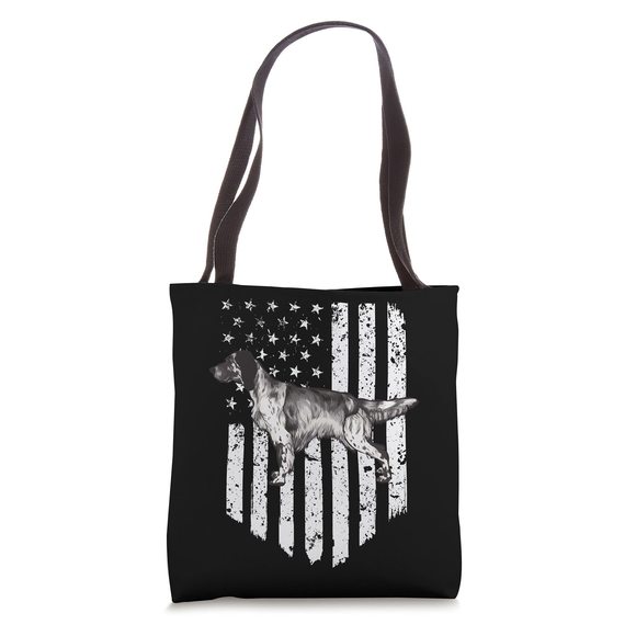 Black White American Flag English Setter 4Th Of July Usa Tote Bag :3 - Picture 1 of 4